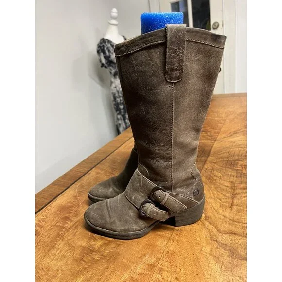 Born Women’s 6 Magda Tall Distressed Buckle Riding Boots Barnwood Brown - Picture 2 of 10